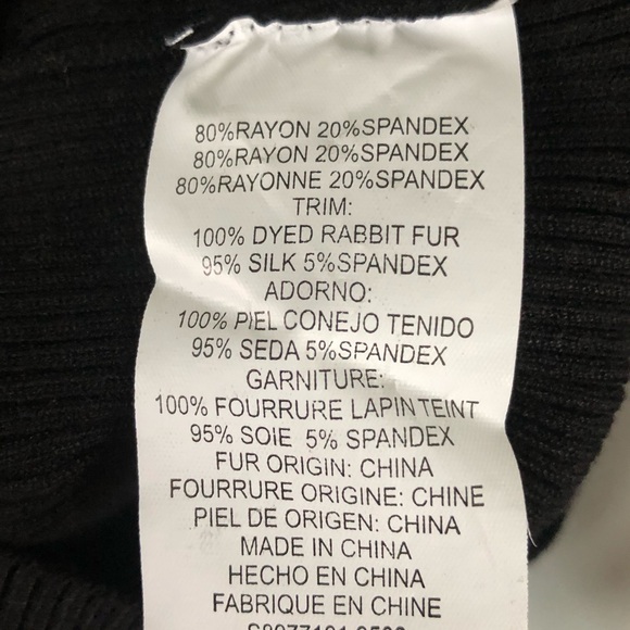 euc BEBE black knit slim tight Y2K 2000s sweater top real fur cuffs S Small - Picture 5 of 5